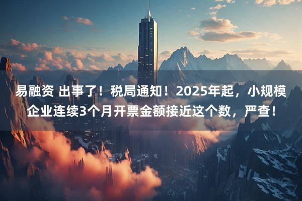 易融资 出事了！税局通知！2025年起，小规模企业连续3个月开票金额接近这个数，严查！