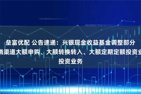 垒富优配 公告速递：兴银现金收益基金调整部分代销渠道大额申购、大额转换转入、大额定期定额投资业务