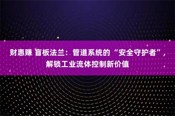 财惠赚 盲板法兰：管道系统的 “安全守护者”，解锁工业流体控制新价值